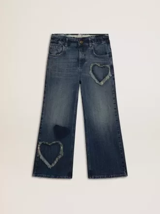 Jeans a gamba larga da bambina in denim blu Jeans a gamba larga da bambina in denim blu