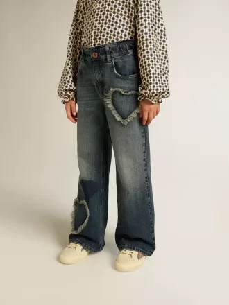 Jeans a gamba larga da bambina in denim blu Jeans a gamba larga da bambina in denim blu