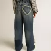 Jeans a gamba larga da bambina in denim blu Jeans a gamba larga da bambina in denim blu