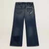 Jeans a gamba larga da bambina in denim blu Jeans a gamba larga da bambina in denim blu