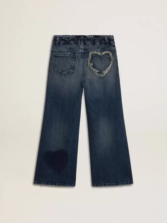 Jeans a gamba larga da bambina in denim blu Jeans a gamba larga da bambina in denim blu