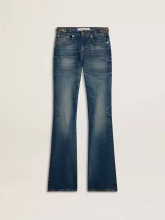 Jeans bootcut da donna con lavaggio vintage e dettagli metallici