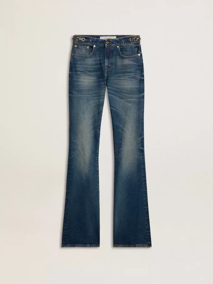Jeans bootcut da donna con lavaggio vintage e dettagli metallici