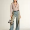 Jeans boyfriend da donna con effetto vissuto, lavaggio sabbia e borchie