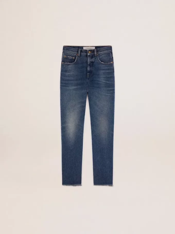 Jeans cropped svasati da donna con lavaggio medio