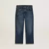 Jeans da bambino in denim con bordi grezzi e ricami
