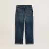Jeans da bambino in denim con bordi grezzi e ricami