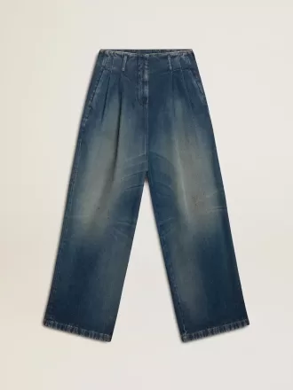 Jeans da donna a gamba larga con lavaggio medio CNY