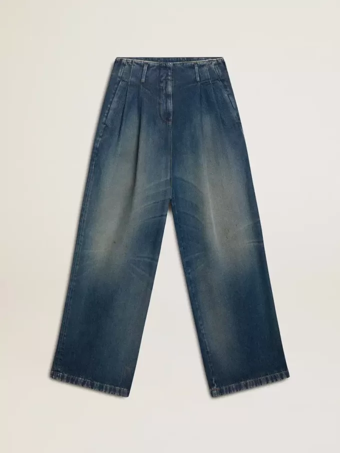Jeans da donna a gamba larga con lavaggio medio CNY