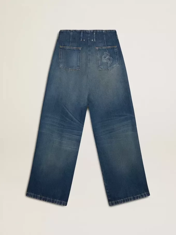 Jeans da donna a gamba larga con lavaggio medio CNY