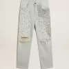 Jeans da donna sbiancati con cristalli cabochon