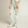 Jeans da donna sbiancati con cristalli cabochon