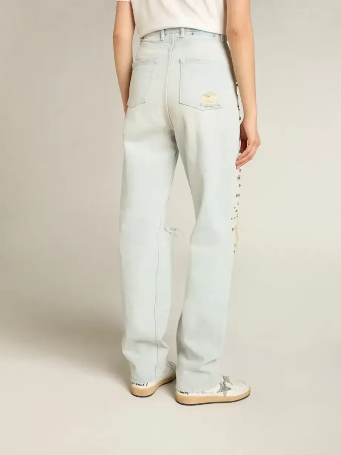 Jeans da donna sbiancati con cristalli cabochon