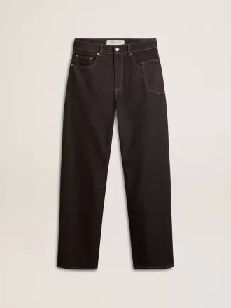 Jeans da uomo blu scuro a gamba larga in denim monolavaggio