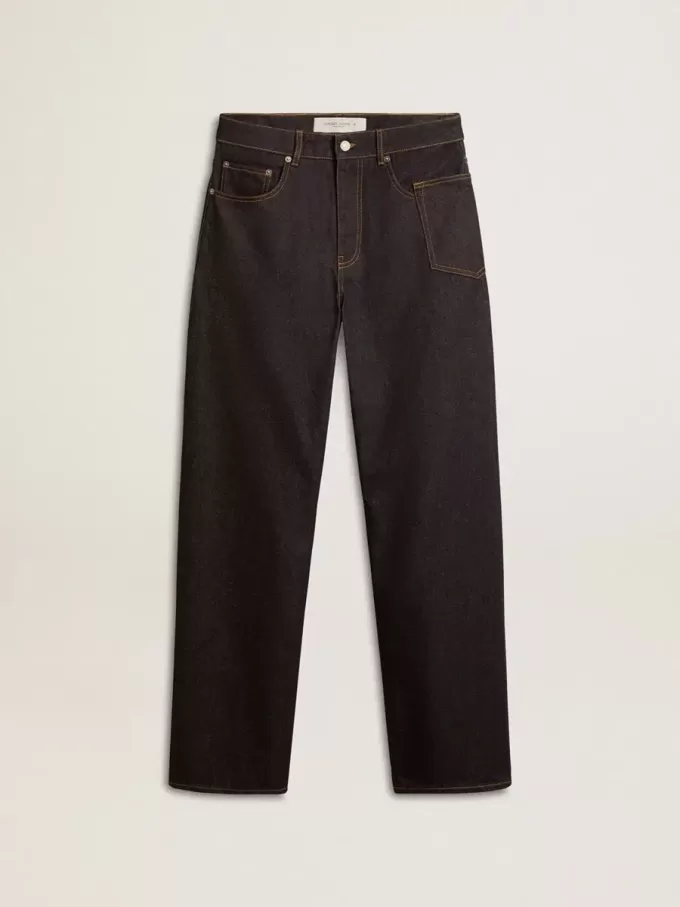 Jeans da uomo blu scuro a gamba larga in denim monolavaggio