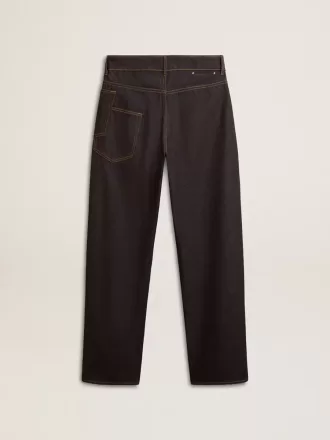 Jeans da uomo blu scuro a gamba larga in denim monolavaggio