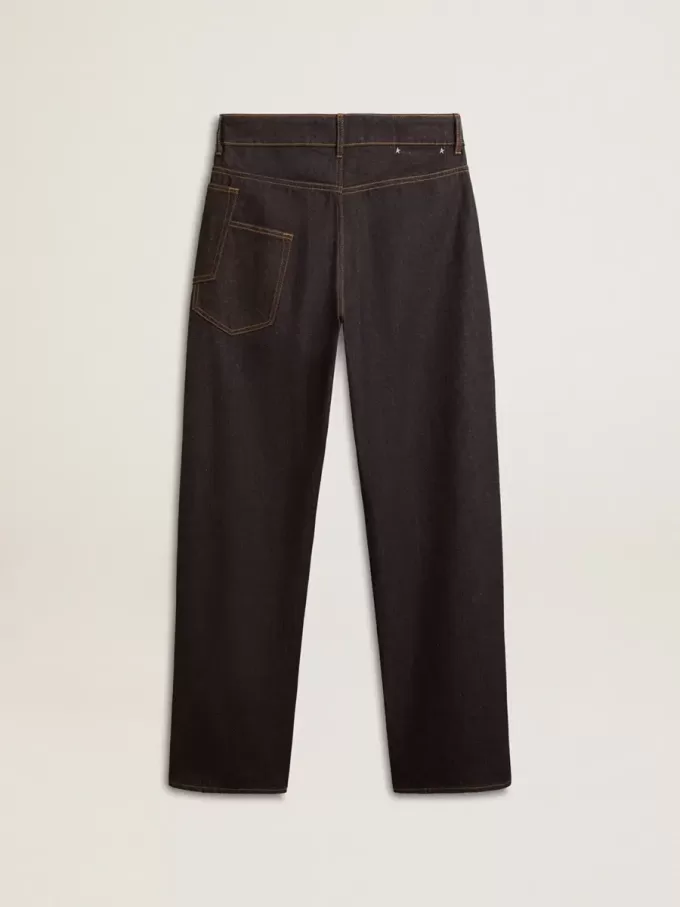 Jeans da uomo blu scuro a gamba larga in denim monolavaggio