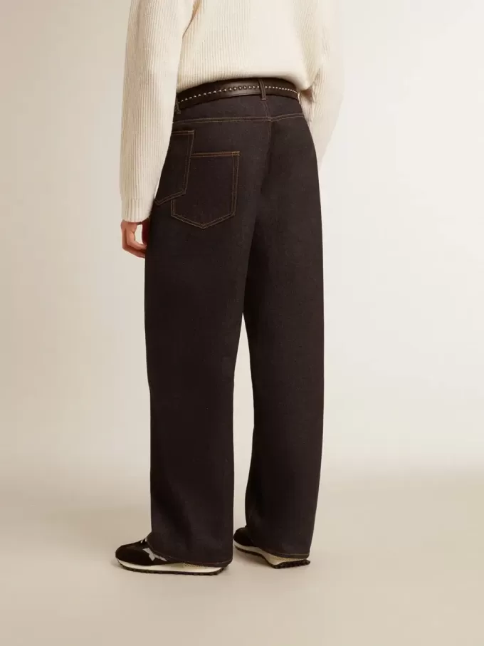 Jeans da uomo blu scuro a gamba larga in denim monolavaggio