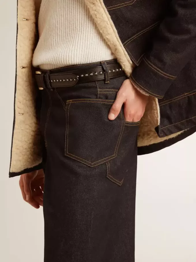 Jeans da uomo blu scuro a gamba larga in denim monolavaggio