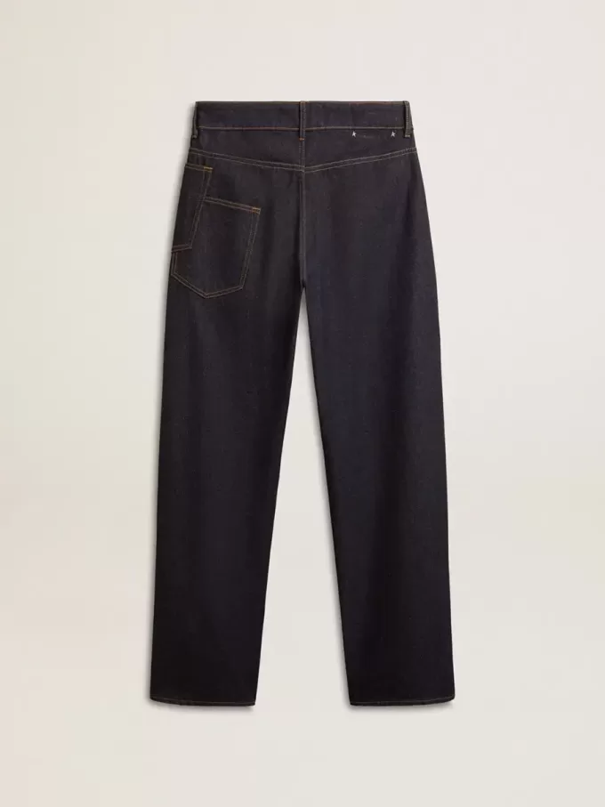 Jeans da uomo blu scuro a gamba larga in denim monolavaggio