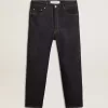 Jeans da uomo blu scuro in denim monolavaggio Jeans da uomo blu scuro in denim monolavaggio