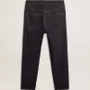 Jeans da uomo blu scuro in denim monolavaggio Jeans da uomo blu scuro in denim monolavaggio