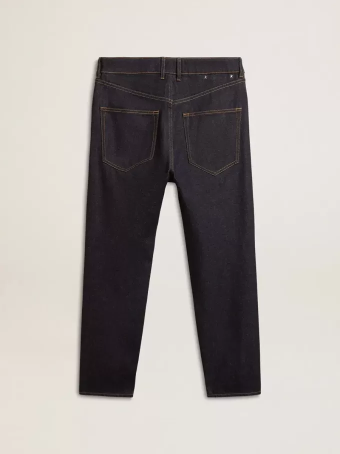 Jeans da uomo blu scuro in denim monolavaggio Jeans da uomo blu scuro in denim monolavaggio