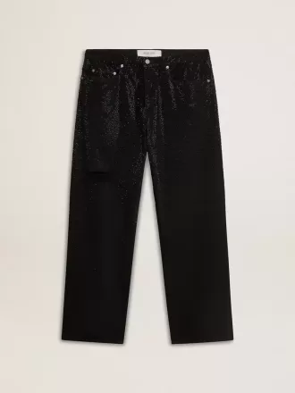 Jeans da uomo neri dal taglio morbido con cristalli all-over effetto sfumato