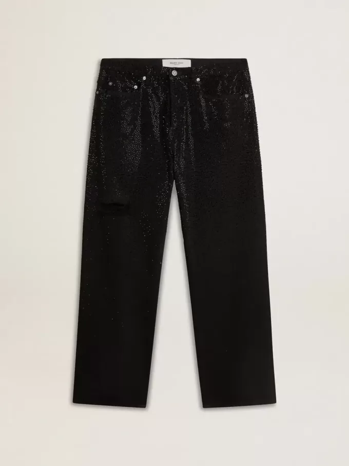 Jeans da uomo neri dal taglio morbido con cristalli all-over effetto sfumato Jeans da uomo neri dal taglio morbido con cristalli all-over effetto sfumato