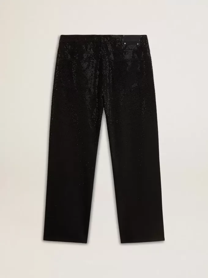 Jeans da uomo neri dal taglio morbido con cristalli all-over effetto sfumato Jeans da uomo neri dal taglio morbido con cristalli all-over effetto sfumato