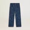 Jeans larghi da bambina con stampa e lavaggio medio Jeans larghi da bambina con stampa e lavaggio medio