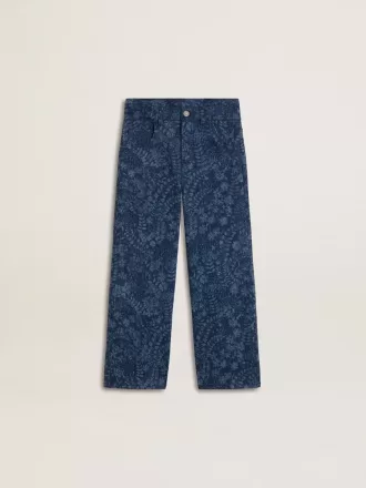Jeans larghi da bambina con stampa e lavaggio medio Jeans larghi da bambina con stampa e lavaggio medio
