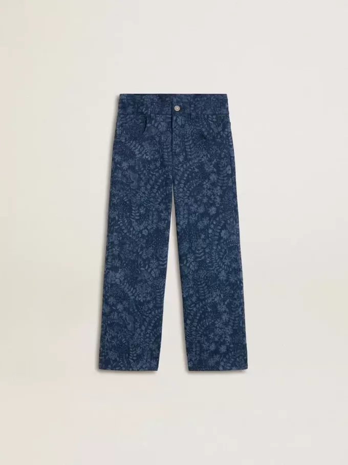 Jeans larghi da bambina con stampa e lavaggio medio Jeans larghi da bambina con stampa e lavaggio medio