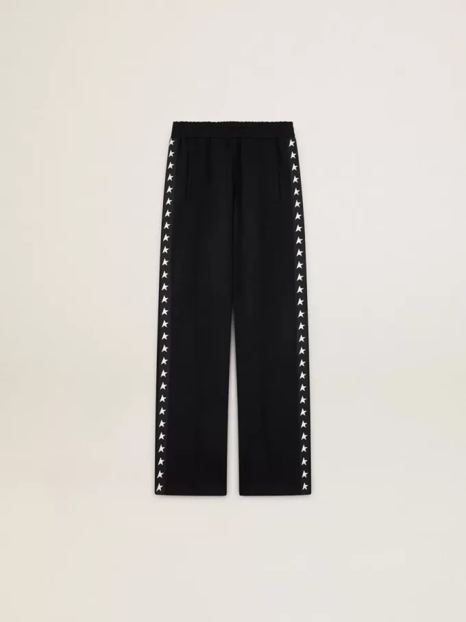 Joggers da donna neri con stelle bianche sui lati Joggers da donna neri con stelle bianche sui lati