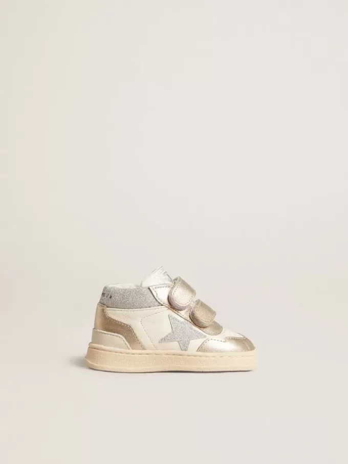 June Junior in nappa e inserti in pelle metallizzata con stella glitterata June Junior in nappa e inserti in pelle metallizzata con stella glitterata