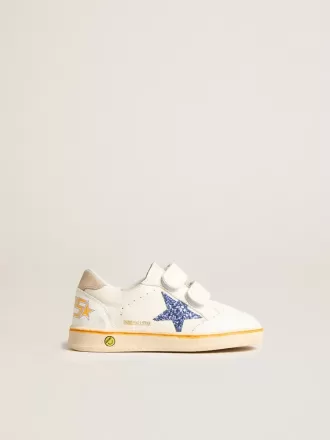 Junior Ball Star con stella blu glitterata e linguetta sul tallone in pelle scamosciata beige