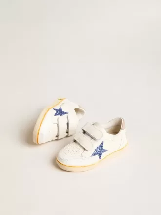 Junior Ball Star con stella blu glitterata e linguetta sul tallone in pelle scamosciata beige