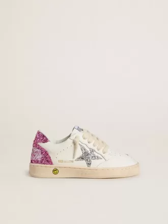 Junior Ball Star con stella glitterata argento e linguetta sul tallone glitterata rosa