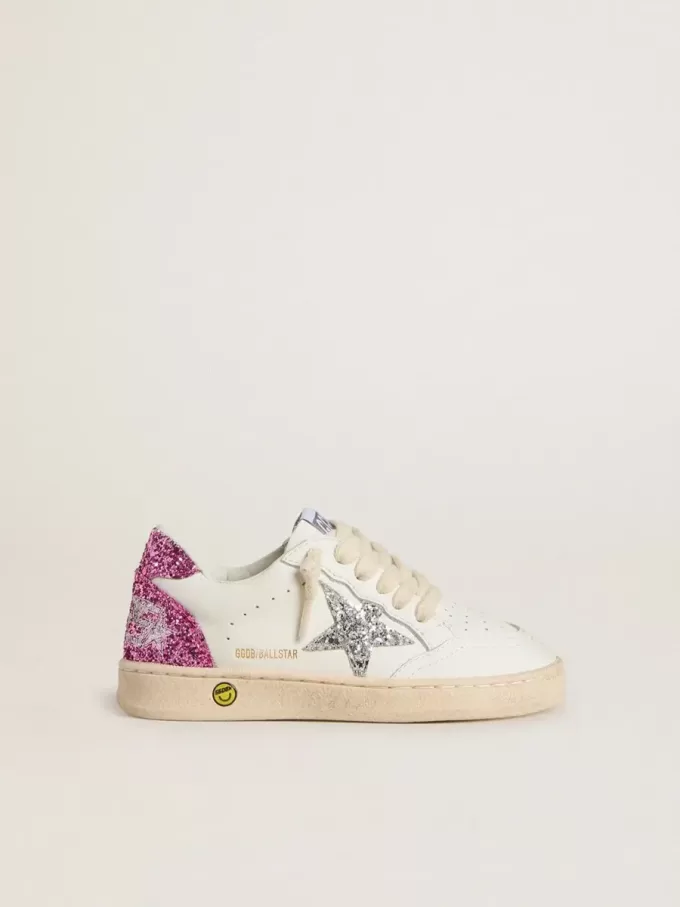 Junior Ball Star con stella glitterata argento e linguetta sul tallone glitterata rosa