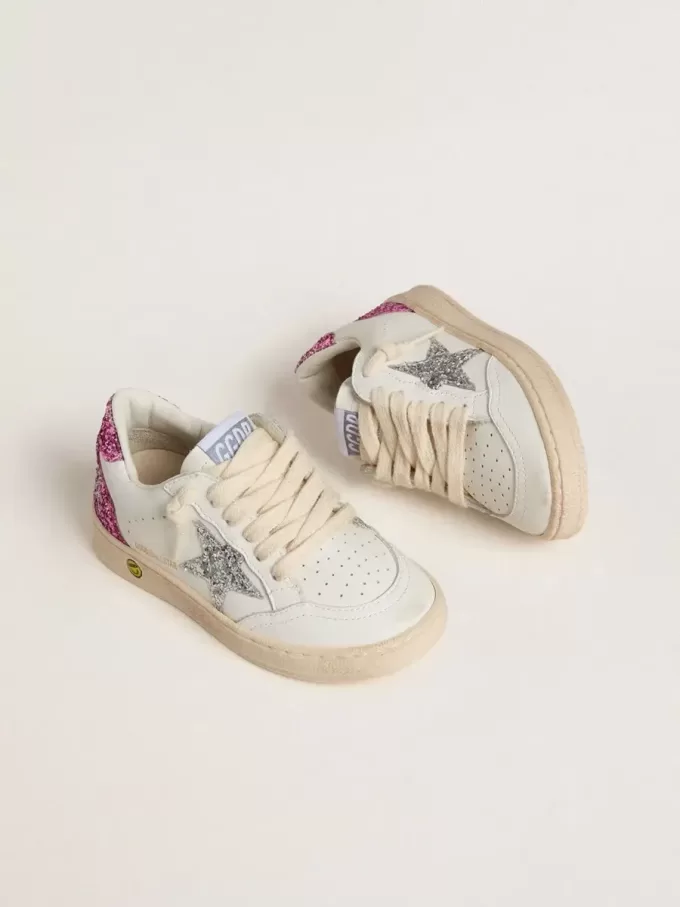 Junior Ball Star con stella glitterata argento e linguetta sul tallone glitterata rosa