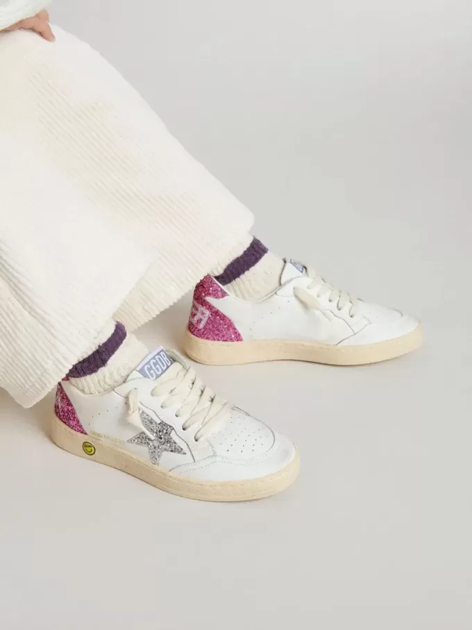 Junior Ball Star con stella glitterata argento e linguetta sul tallone glitterata rosa