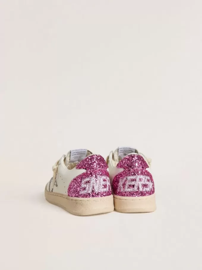 Junior Ball Star con stella glitterata argento e linguetta sul tallone glitterata rosa