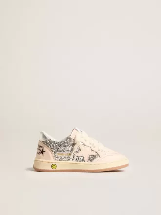 Junior Ball Star glitterate con tallone in pelle metallizzata argento Junior Ball Star glitterate con tallone in pelle metallizzata argento