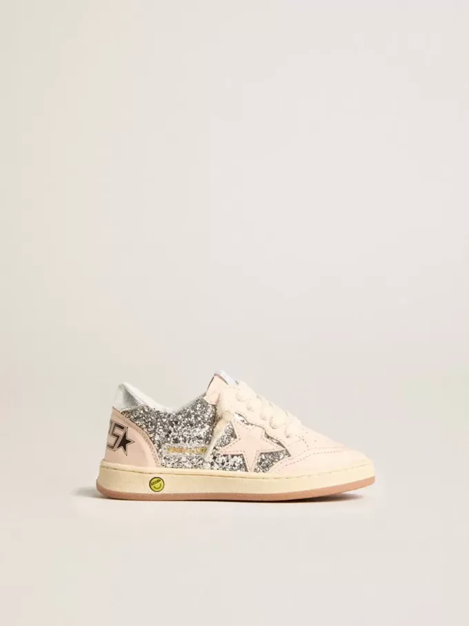 Junior Ball Star glitterate con tallone in pelle metallizzata argento Junior Ball Star glitterate con tallone in pelle metallizzata argento