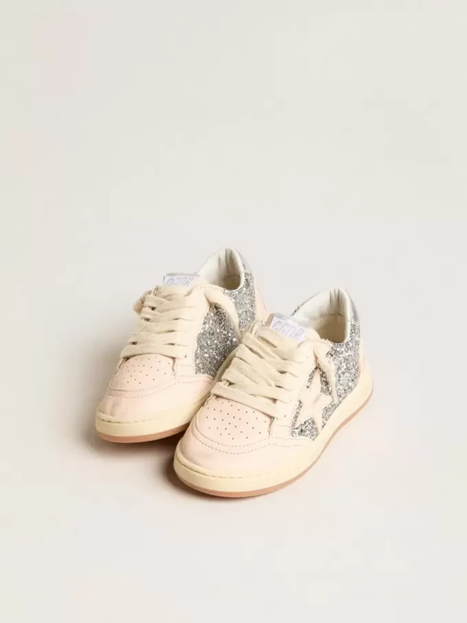 Junior Ball Star glitterate con tallone in pelle metallizzata argento Junior Ball Star glitterate con tallone in pelle metallizzata argento