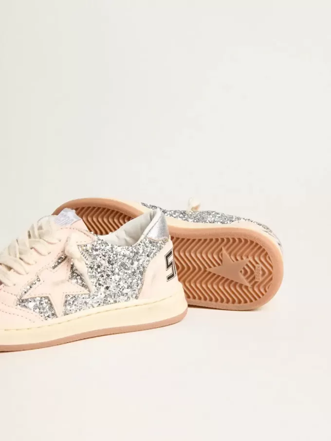 Junior Ball Star glitterate con tallone in pelle metallizzata argento Junior Ball Star glitterate con tallone in pelle metallizzata argento