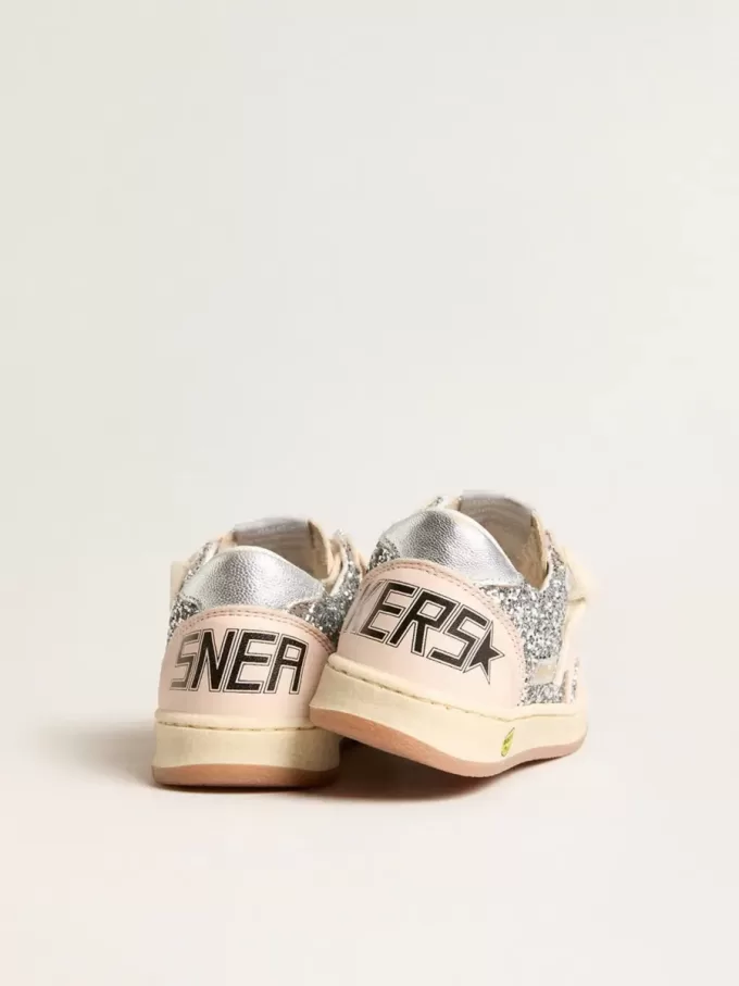 Junior Ball Star glitterate con tallone in pelle metallizzata argento Junior Ball Star glitterate con tallone in pelle metallizzata argento