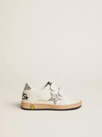 Junior Ball Star in nappa con stella glitterata argento e linguetta sul tallone
