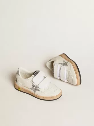 Junior Ball Star in nappa con stella glitterata argento e linguetta sul tallone