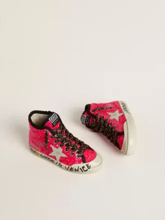 Junior Francy in paillettes con stella in camoscio grigio ghiaccio e lacci animalier